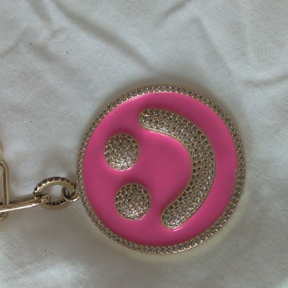 Gold Chain Necklace with Pink Smiley Pendant Enamel W Tiny Crystals necklace - Picture 3 of 8
